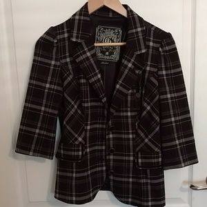 Guess? plaid 3/4 sleeve stretch blazer, size med
